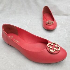 Capodarte Capri Women's Ballet‎ Flat Gold Medallion Coral Red Minimalist Sz 8